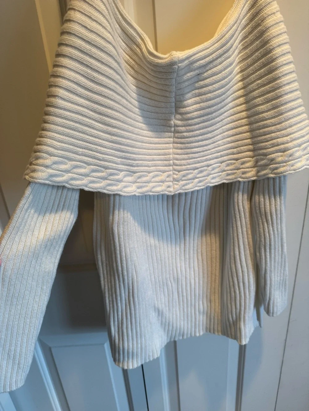 Michael Kors Cream Off-the-Shoulder Cable Trim Ribbed Sweater - Picture 5 of 5